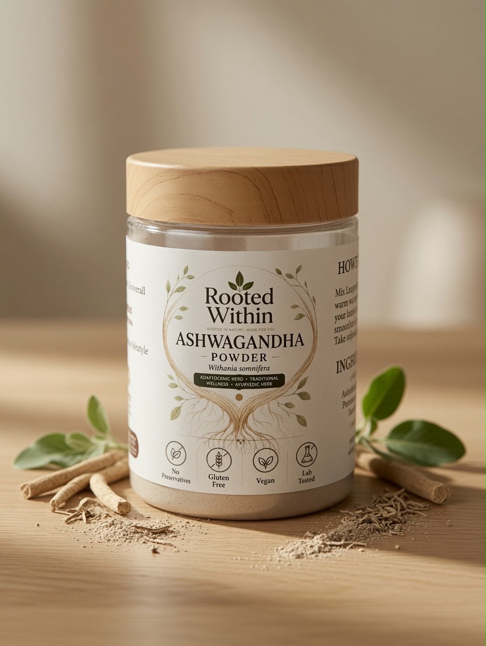 Rooted Within Ashwagandha Root Powder — 100g bottle